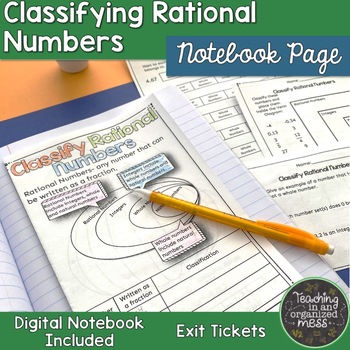 Preview of Classifying Rational Numbers Math Notebook Page | Digital Notebook Pages