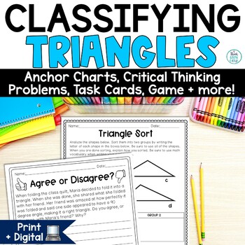 Preview of Classifying Triangles Anchor Chart Worksheets Sort 4th 5th Grade Geometry