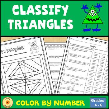 Preview of Classifying Triangles  Color by Number Worksheet with Easel Assessment