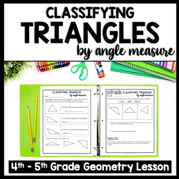 Preview of Classifying Triangles by Angle Geometry Worksheets Practice, Types of Triangles