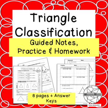 Preview of Classifying Triangles by Angles or Sides - Guided Notes, Practice & Homework