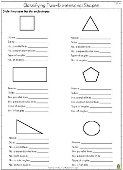 Classifying Two Dimensional Shapes Worksheet Grade 4 Geometry 4 G 2