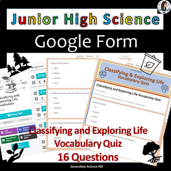 Preview of Classifying and Exploring Life Vocabulary Quiz | JH Science