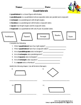 Preview of Classifying types of Quadrilaterals Worksheet