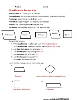 classifying types of quadrilaterals worksheet by the learning shop