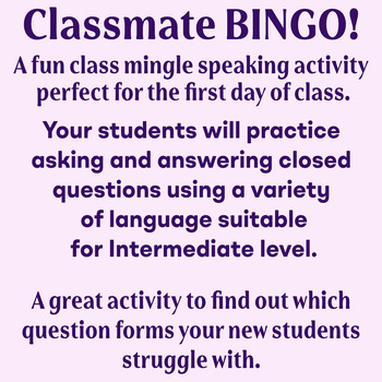 ESL Ice Breaker Speaking Activity - For Intermediate Level Adults and Teens