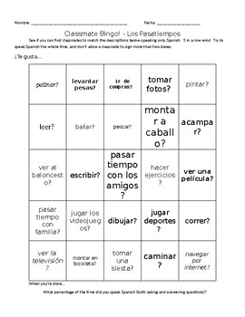 Preview of Classmate Bingo - Los Pasatiempos/Favorite Pastimes