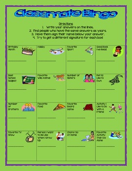 Preview of Classmate Bingo for Back to School