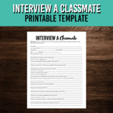 Classmate Interview Template - First Week of School Activity