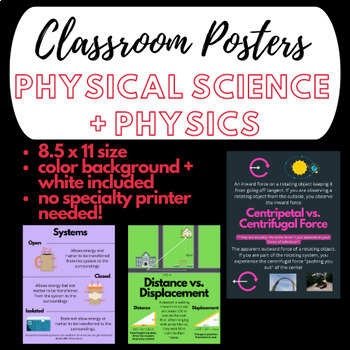 Preview of Classroom 8.5x11 posters for physical science and physics (12 included)