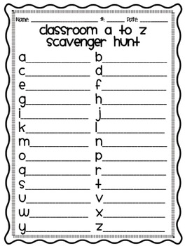 Preview of Classroom A to Z Scavenger Hunt