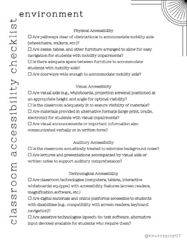 Preview of Classroom Accessibility Checklist - Disability & Neurodiversity Inclusion