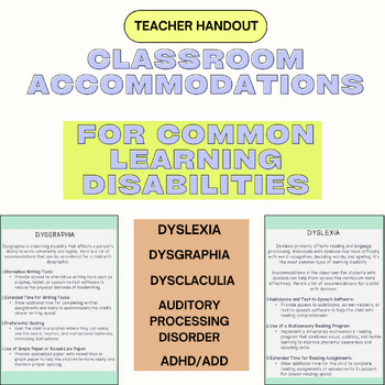 Preview of Classroom Accommodations for Common Learning Disabilities