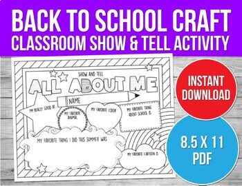 Classroom All About Me Printable, Show and Tell Coloring Activity, Kids ...
