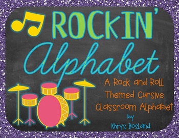 Preview of Classroom Alphabet CURSIVE {Rockin' Rockstar Theme} {Wall Cards/Posters}