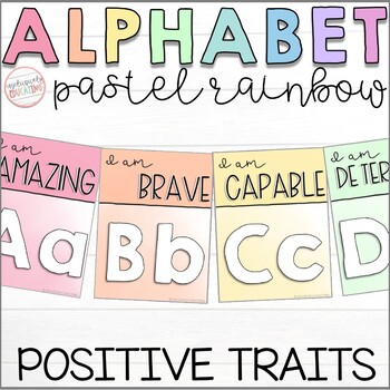 Preview of Classroom Alphabet | Positive Character Traits | Pastel Rainbow