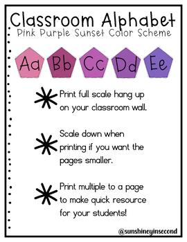 Preview of Classroom Alphabet (Print) - Pink Purple Sunset Color Scheme