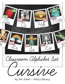 Preview of Classroom Alphabet Set - Cursive Style Script {Polaroid Style}