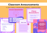 Classroom Announcements - Colourful, Editable Classroom Templates
