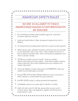 Preview of Classroom Aquarium Safety Rules
