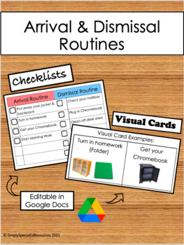 Preview of Classroom Arrival & Dismissal Routine Checklists/Visual Cards (editable)