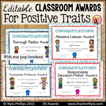 Preview of End of Year Awards Editable for Positive Traits