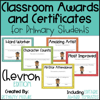 Preview of EDITABLE Awards and Certificates | Classroom Awards - Chevron