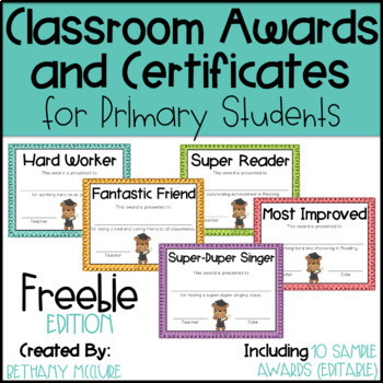Preview of EDITABLE Awards and Certificates | Classroom Awards - FREEBIE