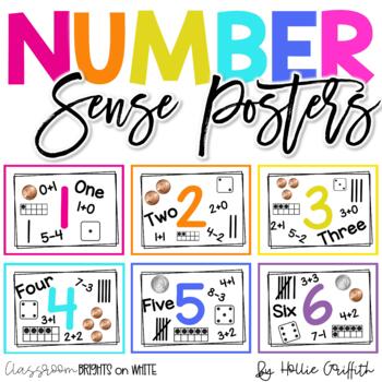 Preview of Classroom BRIGHTS on White Number Sense Posters | Classroom Decor