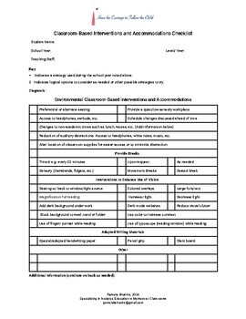 Preview of Classroom-Based Interventions/Accommodations Checklist