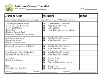 Preview of Classroom Bathroom Cleaning Checklist
