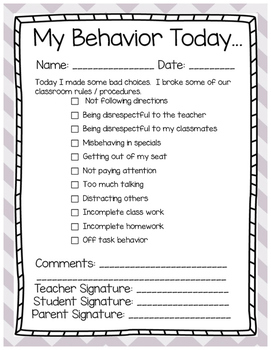 Preview of Classroom Behavior Management Student Notice - Editable
