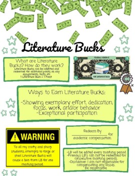 Preview of Classroom / Behavior Management System: "Literature Bucks"