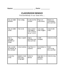 Preview of Classroom Bingo!