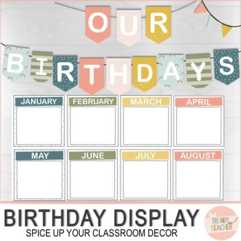 Classroom Birthday Bulletin Display, Birthday Banner, Neutral Colors ...