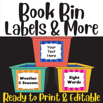 Preview of Book Bin and Library Bin Labels Editable Set of 10 Bright Colors