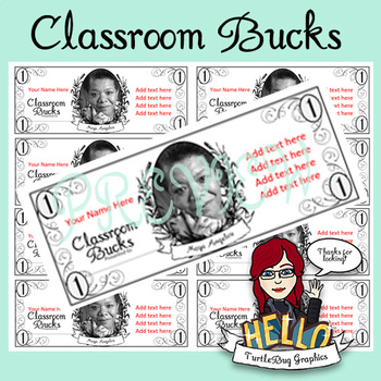 Preview of Classroom Bucks - Teacher Student Rewards Maya Angelou