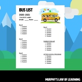Classroom Bus List  2022-23 (EDITABLE)