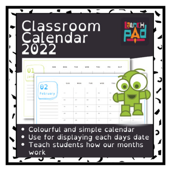 Preview of Classroom Calendar 2022 | Bright and Colourful | Simple | Back to School
