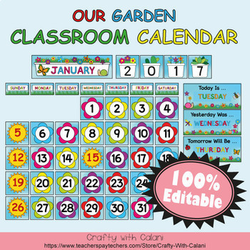 Classroom Calendar Decoration in Flower & Bugs Theme - 100% Editable