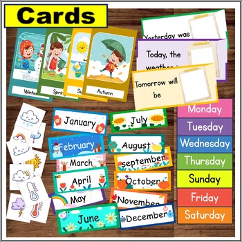 Preview of Classroom Calendar Kit Months Days Seasons Weather Date Cards Fits Pocket Charts