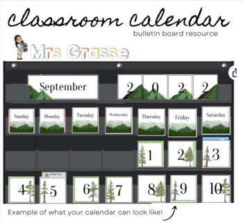 Preview of Classroom Calendar - Mountain & tree theme