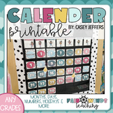 Classroom Calendar - Printable (Black and White dots & colors)
