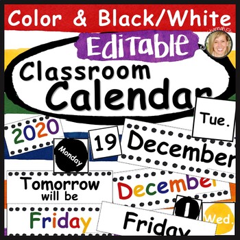 Preview of Classroom Calendar Set Editable- Calendar Numbers, Days, Months, Years Primary