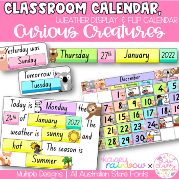 Preview of Classroom Calendar, Weather Display & Flip Calendar | Curious Creatures