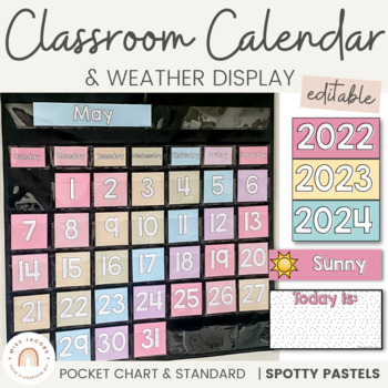 Preview of Classroom Calendar and Weather Display | SPOTTY PASTELS | Muted Rainbow Decor