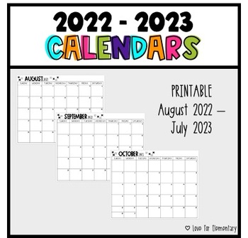 Preview of PRINTABLE Classroom Calendars 2022 - 2023