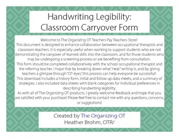 Preview of Classroom Carryover: Handwriting Legibility Consultation