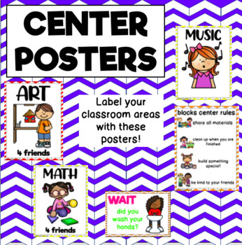 Preview of Classroom Center and Rules Posters for 3K, Preschool, Pre-K, and Kindergarten