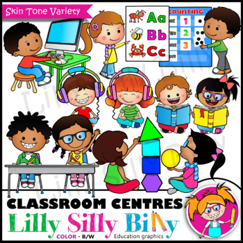 Preview of Classroom Centres - Clipart in BLACK AND WHITE & full color. {Lilly Silly Billy}